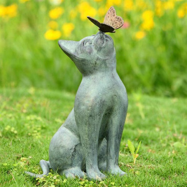 Animals cats and kittens Cat and Butterfly Curiosity Garden Statue